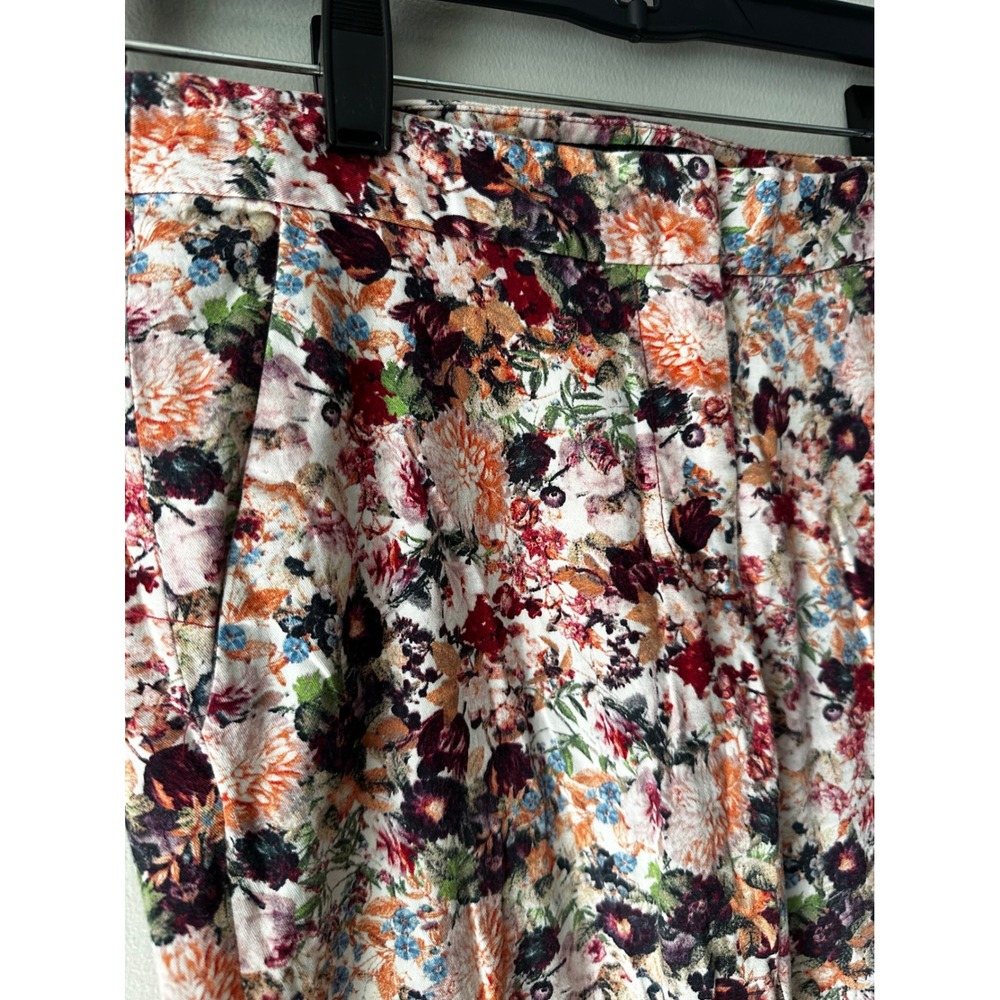 Zara Basic Womens Floral Ankle Trousers Slim Fit Multi Color XS Cotton Blend - Picture 4 of 8